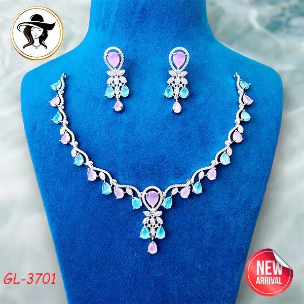 Original Diamond Cut AD Stone Necklace Set - Image 9