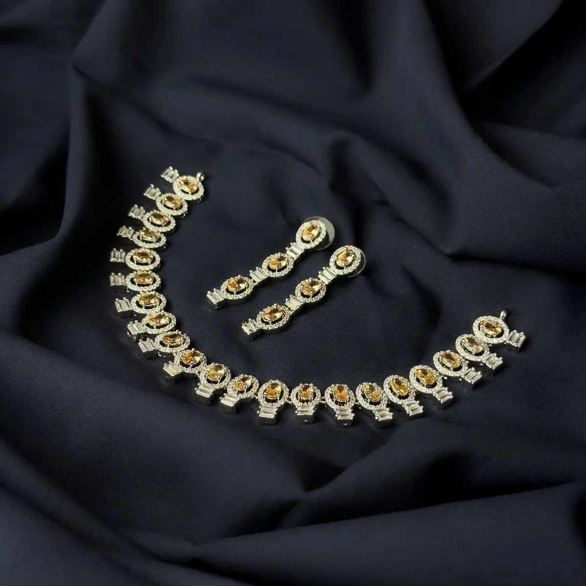 2112-yellow 2112 - AD Stone Necklace Set - Image 1