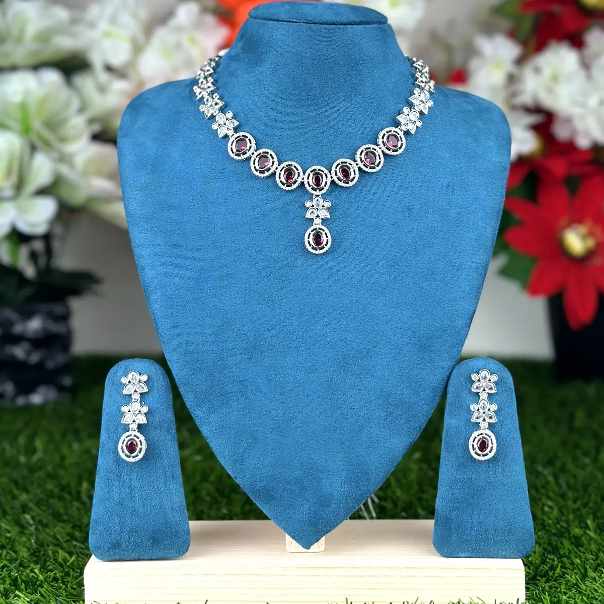 2415 (2) Classic Oval Cut AD Stone Necklace - 2415 - Image 1