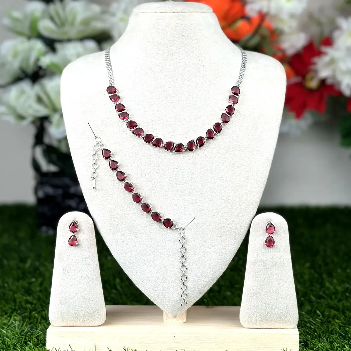 2513 (Title= Necklace With Bracelet) 2513 - AD Stone Necklace Set and Bracelet - Image 1