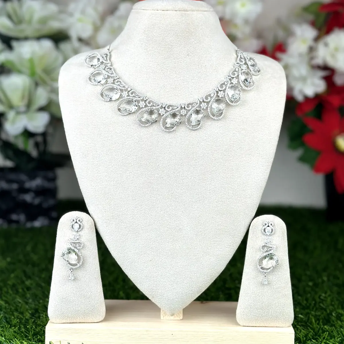 3411 Royal Oval Crystal AD Stone Necklace - 3411 - Image 1