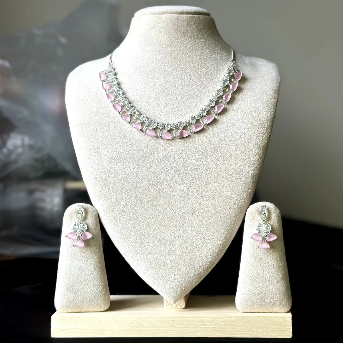 3601 (1) Blush Heart Drop AD Stone Necklace - 3601 - Image 1