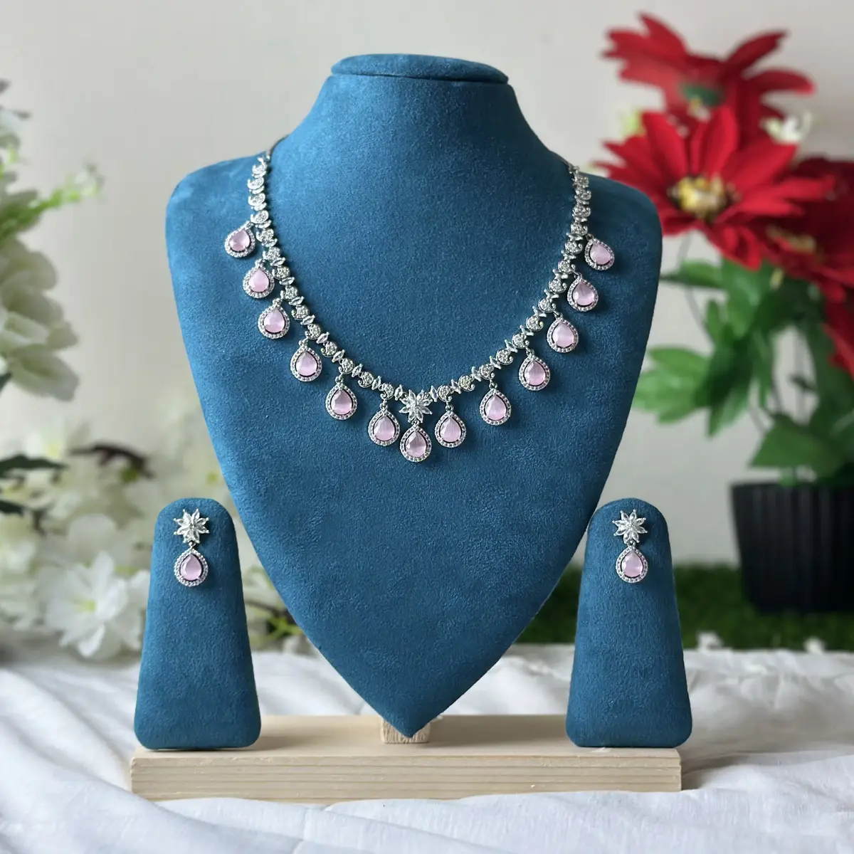 3602 (1) (1) Pear Halo AD Stone Necklace - 3602 - Image 1