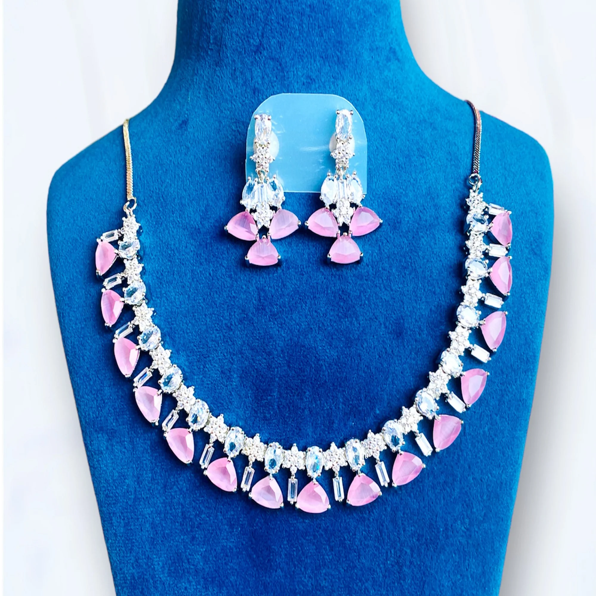 36th 3601 pink 3601 - AD Stone Necklace Set - Image 1