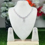 Heart Center Pear Drop AD Stone Necklace - 3701
