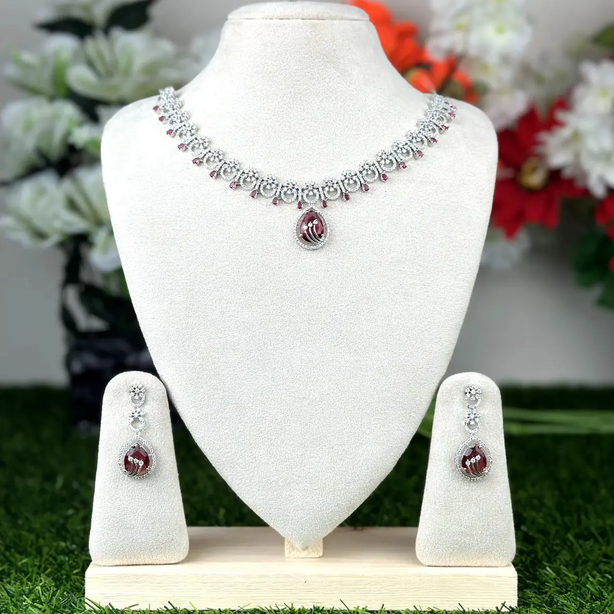 3707 (1) Pear Cut Vintage AD Stone Necklace - 3707 - Image 1