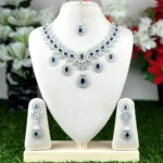 Oval Cut with Round Brilliant Halo Setting AD Stone Necklace -3708 - Image 5