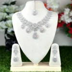 Oval Cut with Round Brilliant Halo Setting AD Stone Necklace -3708 - Image 4