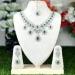 Oval Cut with Round Brilliant Halo Setting AD Stone Necklace -3708 - Image 3