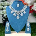 Oval Cut with Round Brilliant Halo Setting AD Stone Necklace -3708 - Image 2