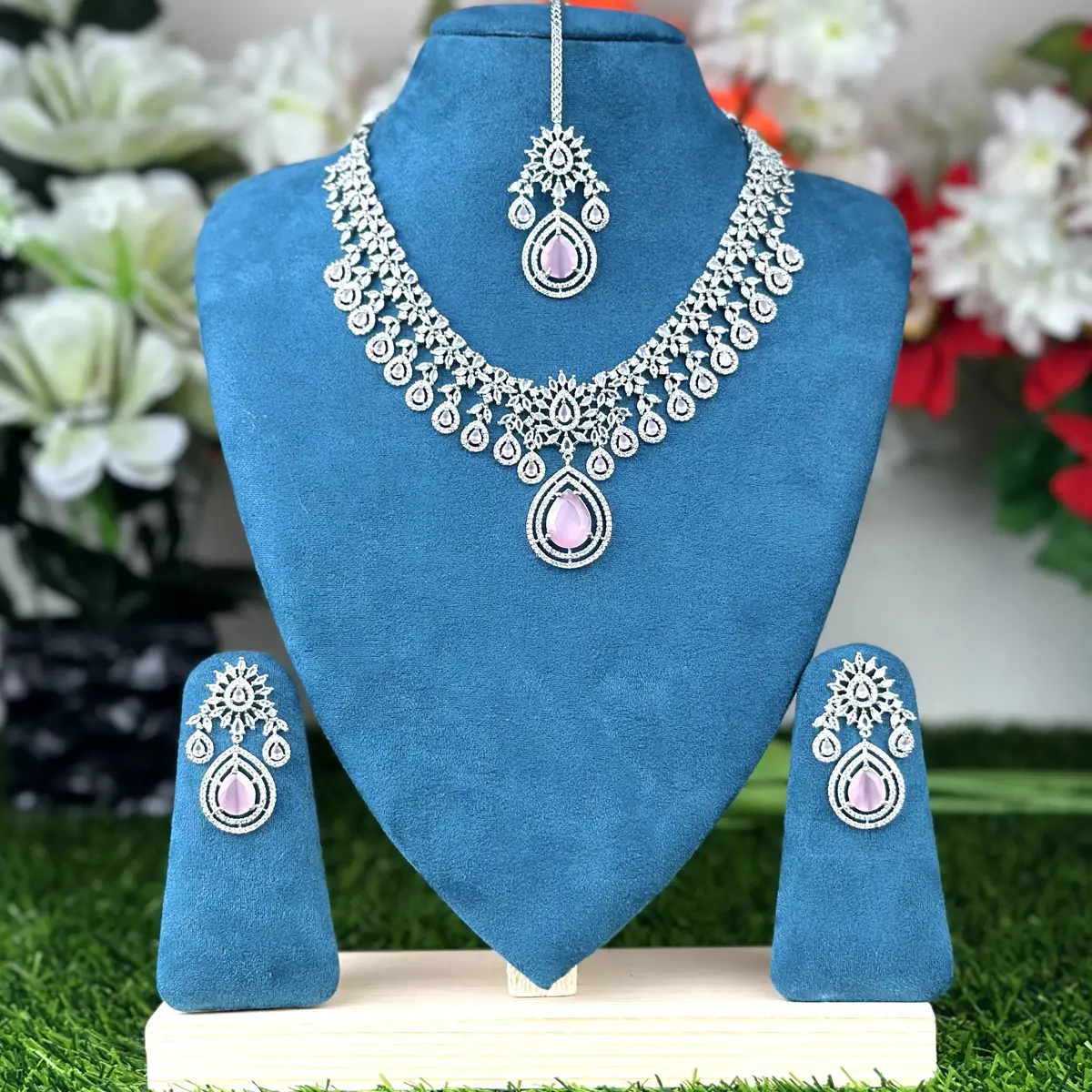 3709 Pear Cut AD Stone Bridal Necklace - 3709 - Image 1