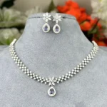Pear Cut Floral AD Stone Necklace - 3714 - Image 2