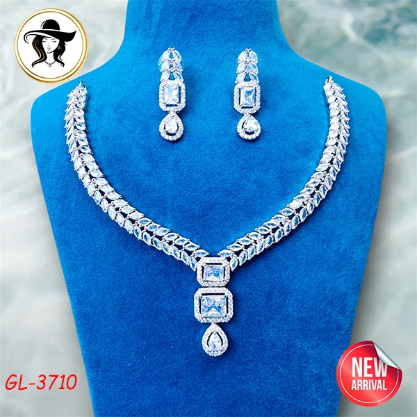 37th 3710 white 3710 - AD Stone Necklace Set - Image 1