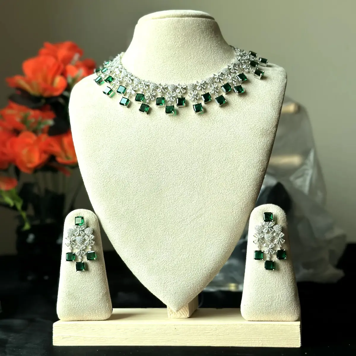 4101 Square Emerald Cut AD Stone Necklace - 4101 - Image 1