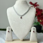 Pear Cut Leaf Design AD Stone Necklace - 4105 - Image 4