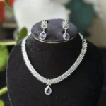 Pear Cut Leaf Design AD Stone Necklace - 4105 - Image 5