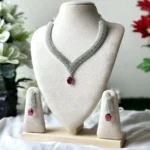 Oval Cabochon Cut AD Stone Necklace - 4109 - Image 2