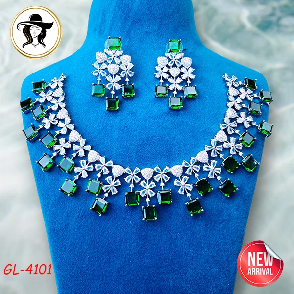 41th 4101 green 4101 - AD Stone Necklace Set - Image 1
