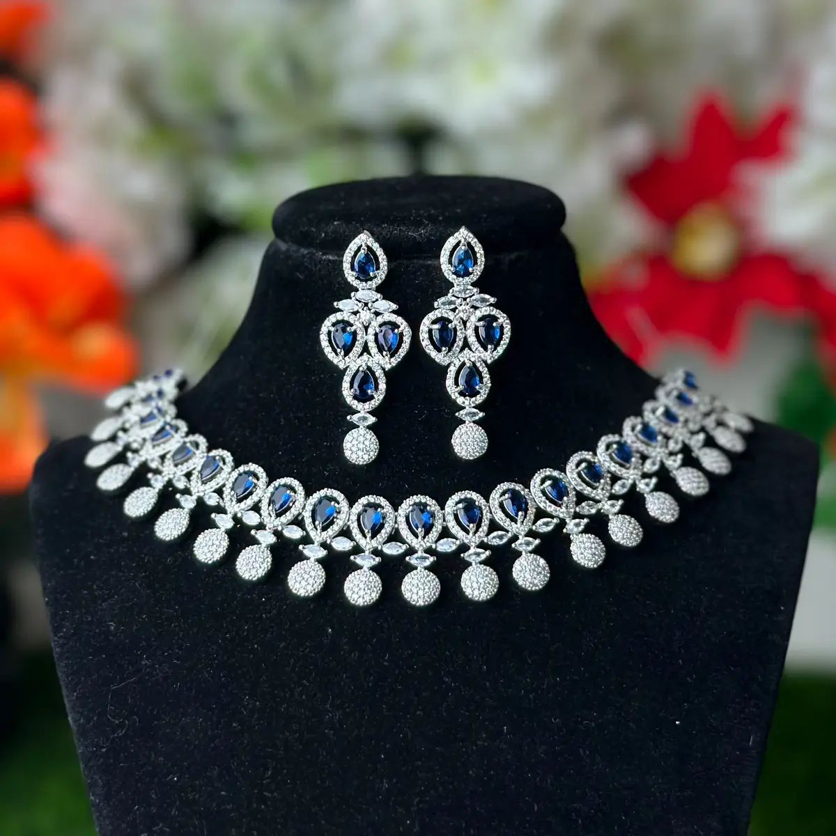 4207 Pear Cut Halo Design AD Stone Choker - 4207 - Image 1