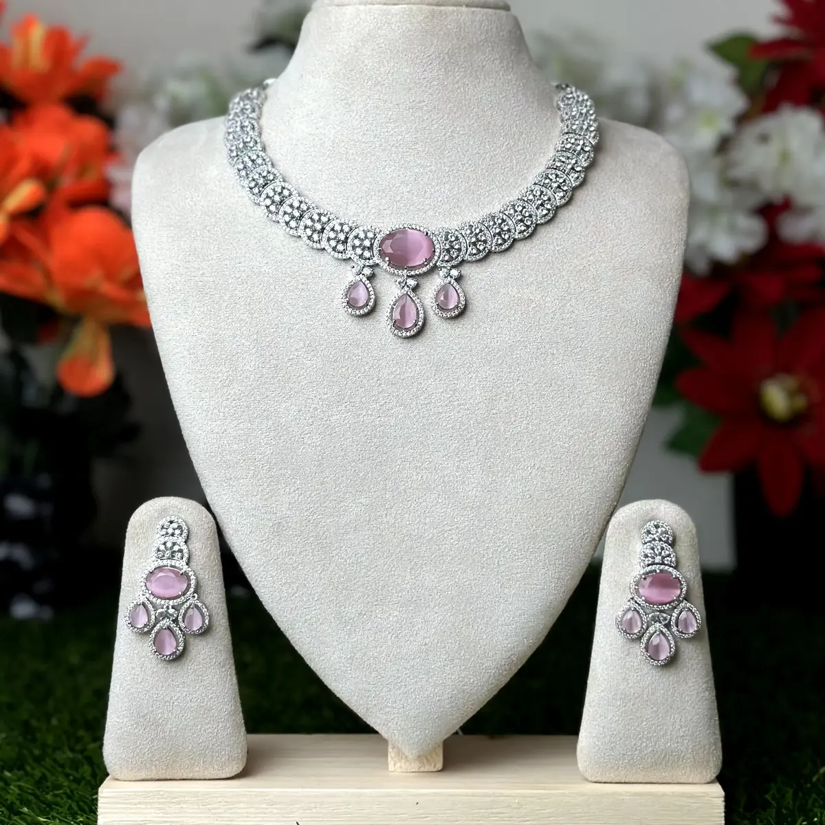 4301 (1) (1) Oval & Pear Cut Necklace AD Stone Necklace - 4301 - Image 1