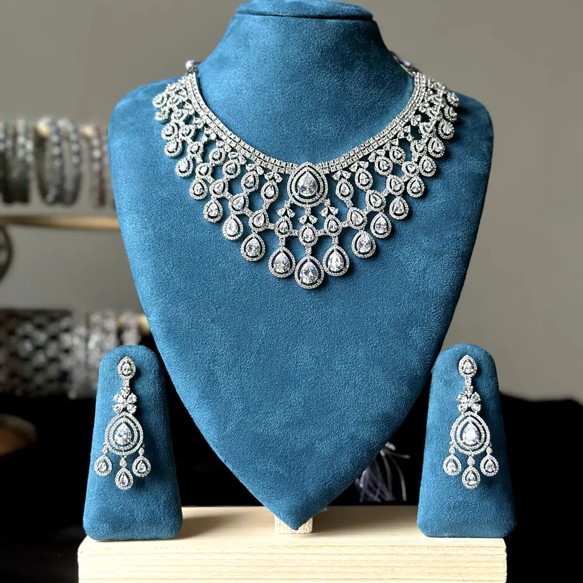 4302 (2) Pear Cut Chandelier AD Stone Necklace - 4302 - Image 1