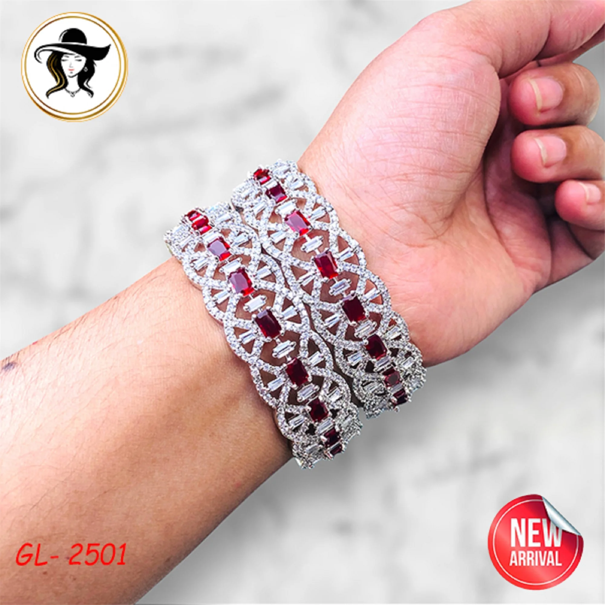 43th 2501 red 2501 - AD Stone Bangles - Image 1