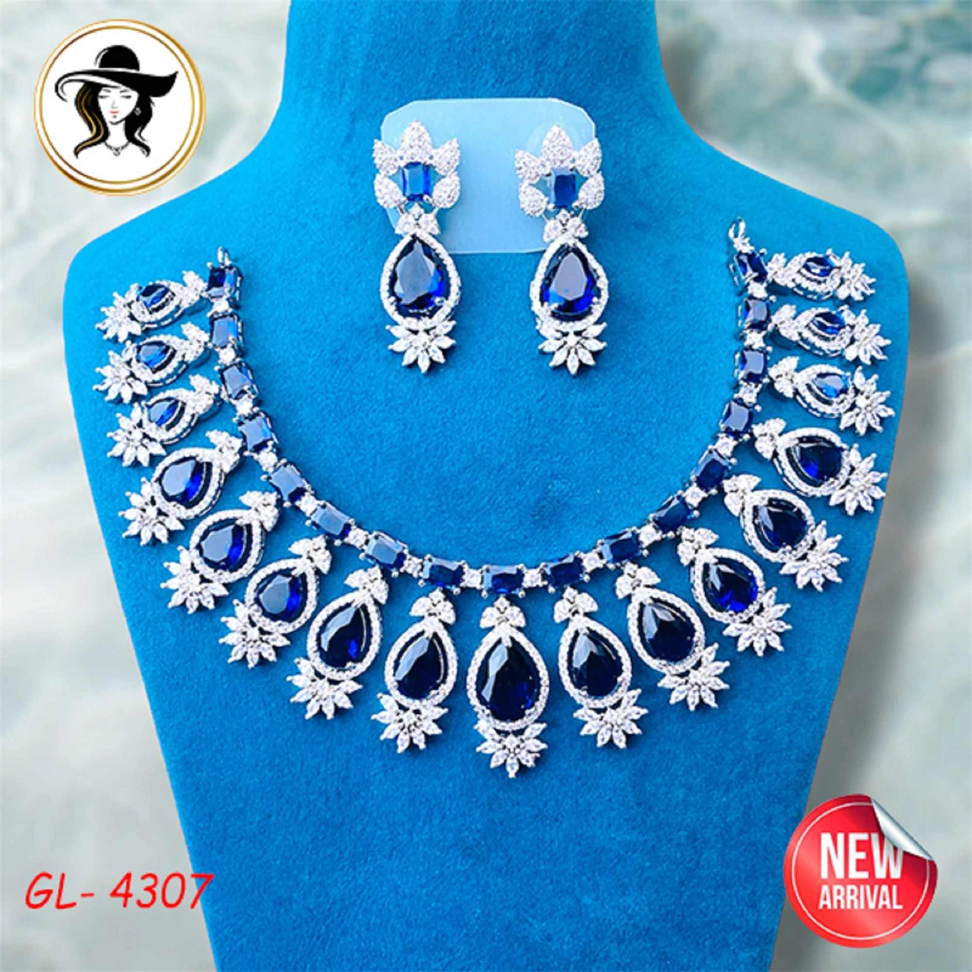 43th 4307 blue 4307 - AD Stone Necklace Set - Image 1