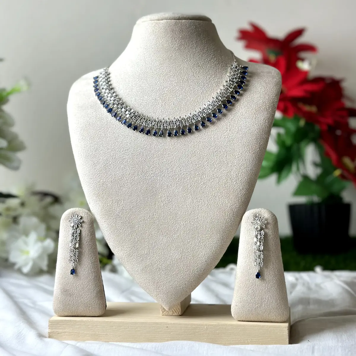 3505 (1) Pear Cut Fringe Style AD Stone Necklace - 3505 - Image 1